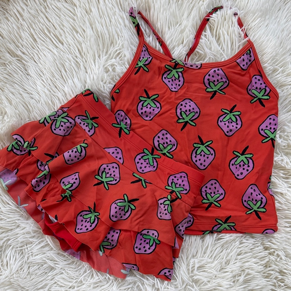 Hanna Andersson Red Tankini with Purple Strawberry Print